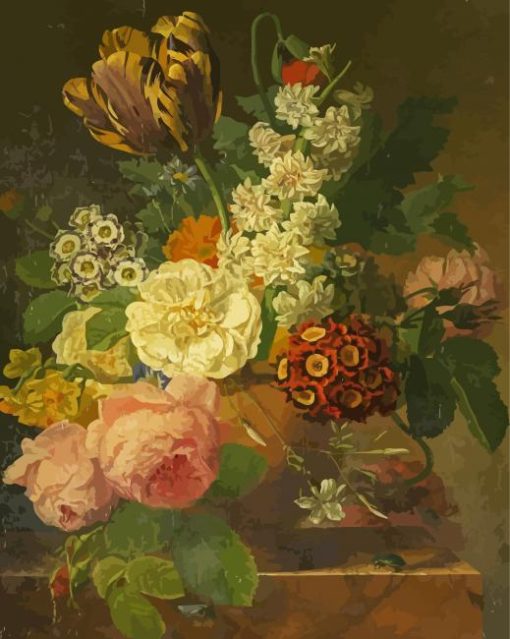 Jan Frans Van Dael Summer Flowers On Ledge paint by number