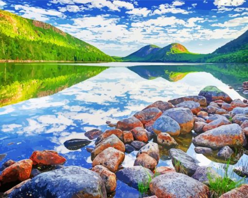 Jordan Pond Maine Landscape paint by number