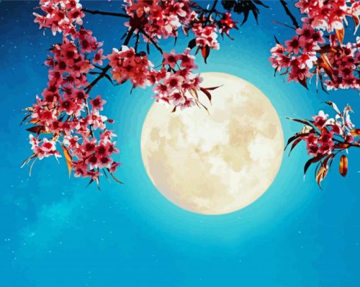 Moon Sakura Branch paint by number