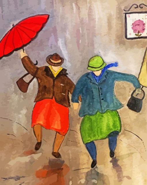 Old Ladies Dancing In The Rain paint by number