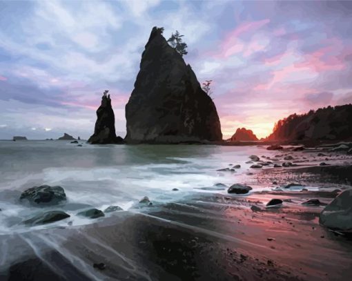 Rialto Beach Sunset paint by number