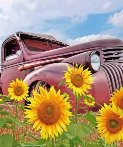 Sunflower And Old Farm Truck paint by number