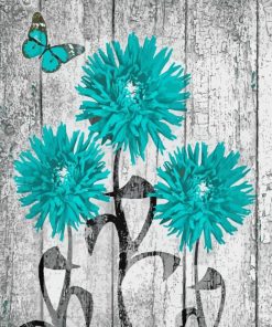 Turquoise Flowers And Butterfly paint by number