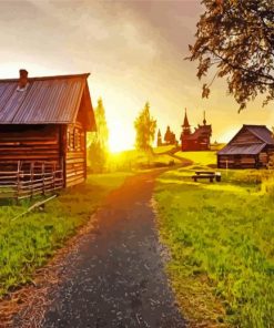 Village Path At Sunset paint by number