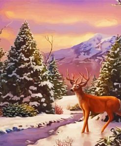 Winter Cardinal Deer paint by number