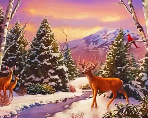 Winter Cardinal Deer paint by number