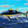 Yellowfin Tuna Jumping Out Of The Ocean paint by number