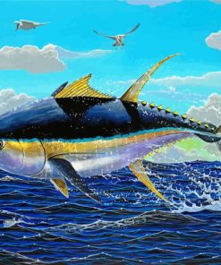 Yellowfin Tuna Jumping Out Of The Ocean paint by number