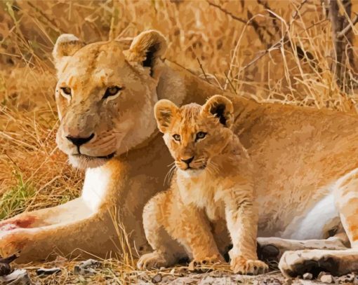 Aesthetic Lioness And Cubs paint by number