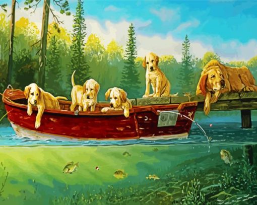 Aesthetic Puppies Fishing paint by number