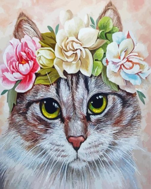 Aesthetic Cat Floral Crown Art paint by number