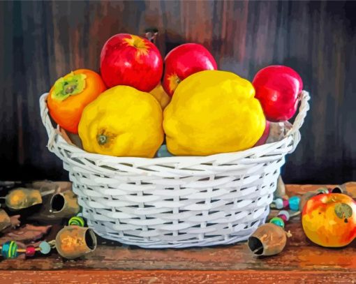 Autumn Quinces And Fruits In Basket paint by number