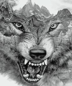 Black And White Wolf Mountain Art paint by number