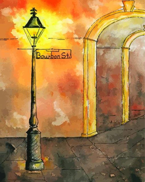 Bourbon Street Lamp Post At Night paint by number