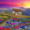 Cottage With Flowers And Mountains paint by number