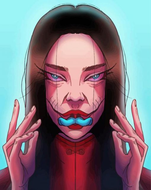 Creepy Woman With Blue Tongues paint by number