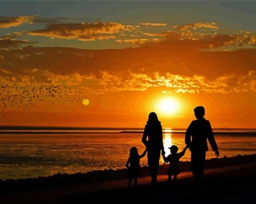 Family Beach Silhouette paint by number