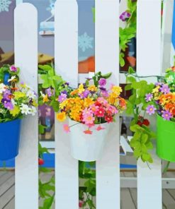 Hanging Flowers And Fence paint by number