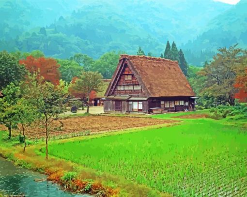 Japanese Countryside Landscape paint by number