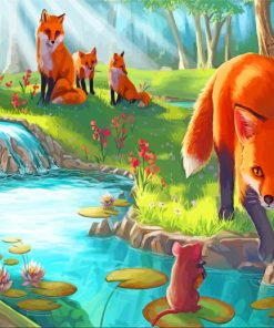 Mice And Fox In Forest paint by number