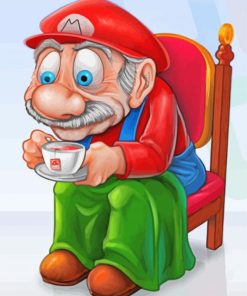 Old Mario Drinking Tea paint by number