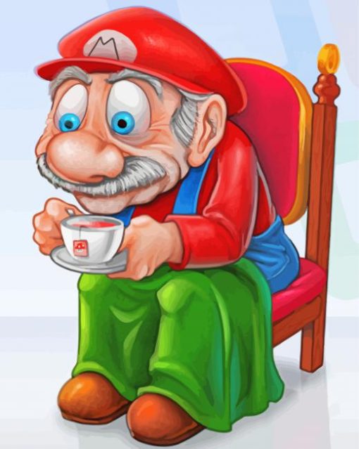 Old Mario Drinking Tea paint by number