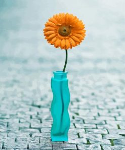 Orange Flowers In Turquoise Vase paint by number