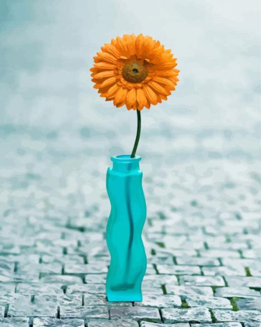 Orange Flowers In Turquoise Vase paint by number