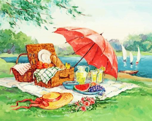 Picnic In The Park Near River paint by number