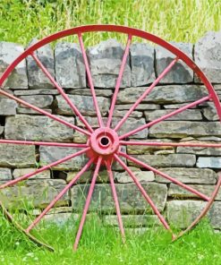 Red Old Wagon Wheel paint by number