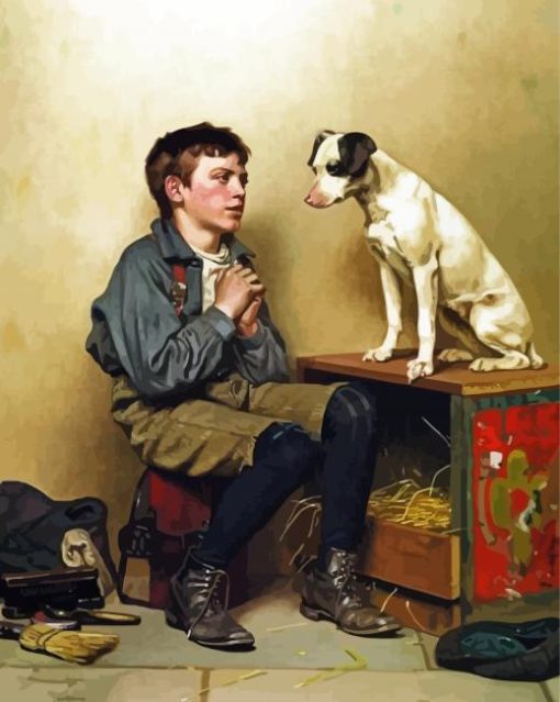 Retro Boy With Dog paint by number