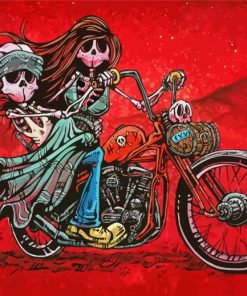 Skull Couple On Motorcycle paint by number