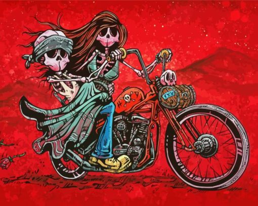 Skull Couple On Motorcycle paint by number