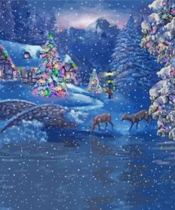 Snowy Christmas Landscape paint by number