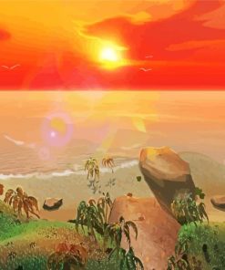 Sunset Desert Island Landscape paint by number