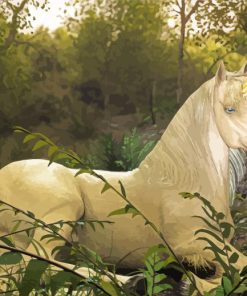 White Unicorn In The Forest paint by number