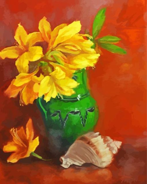 Yellow Azalea Plant Vase paint by number