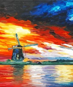 Abstract Windmill At Sunset Paint By Numbers