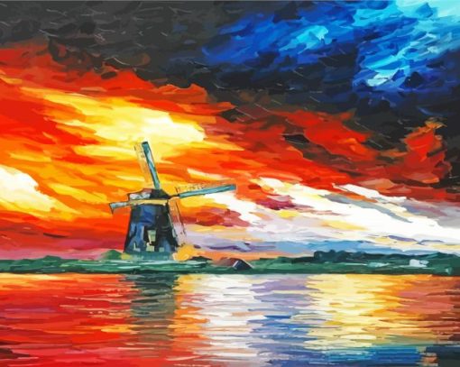 Abstract Windmill At Sunset Paint By Numbers