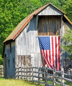 Barn With Flag paint by number