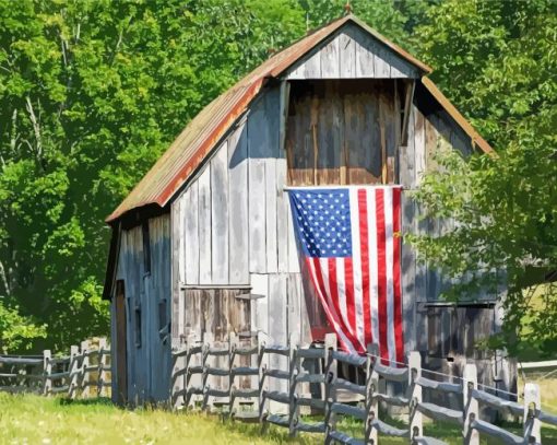 Barn With Flag paint by number