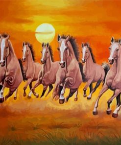 Brown Seven Horses Runing Paint By Numbers