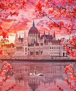 Budapest Parliament Building With Blossoms Paint By Number