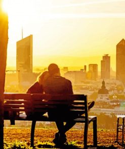 Couple On A Bench Cityscape paint by number