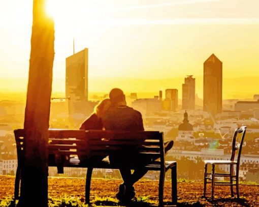 Couple On A Bench Cityscape paint by number