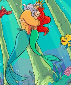 Disney The Little Mermaid With Her Father Hugging Paint By Numbers