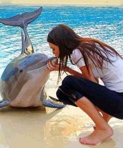 Girl Kissing Dolphin paint by number