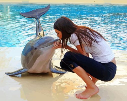 Girl Kissing Dolphin paint by number