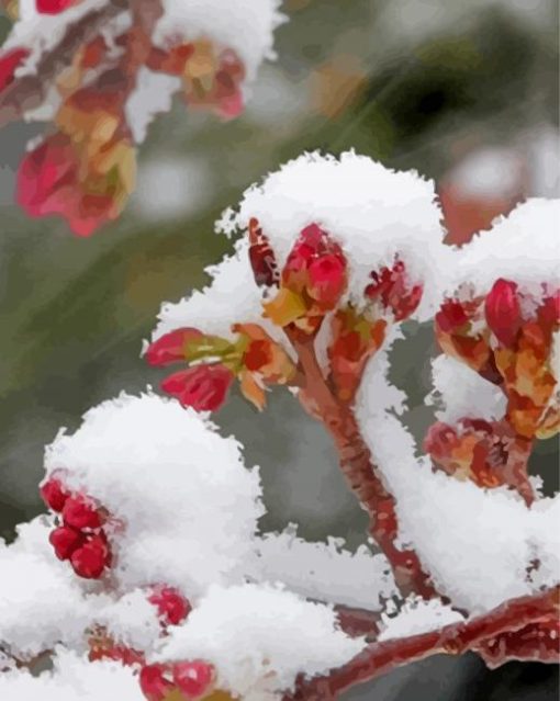 Ice In Spring Red Flowers - Paint By Numbers