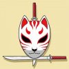 Kitsune Mask With Katana Sword paint by number